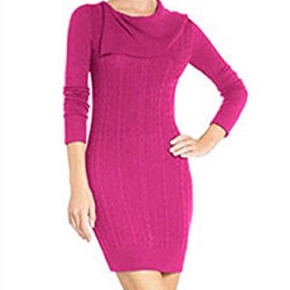BCBG Sahana Cable Knit Sweater Dress Magenta Size XS NWT
